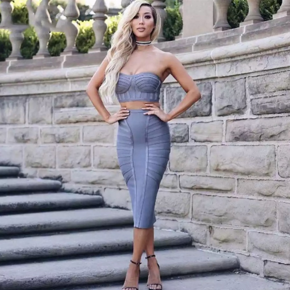🔴Gray Thick Bandage Midi Dress